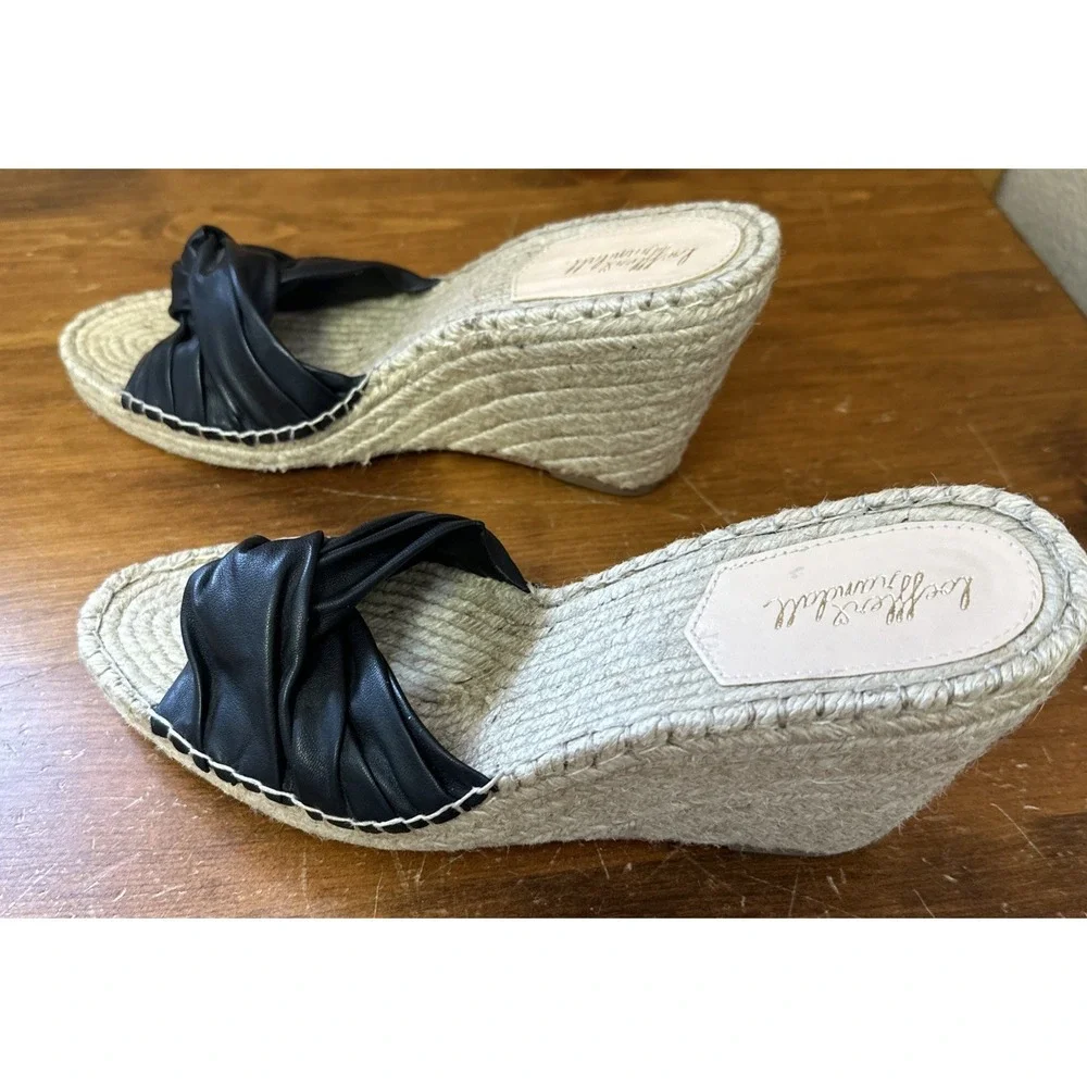 NEW Loeffler Randall Wedge Espadrille 9.5 Sandals Leather Black Designer Classic